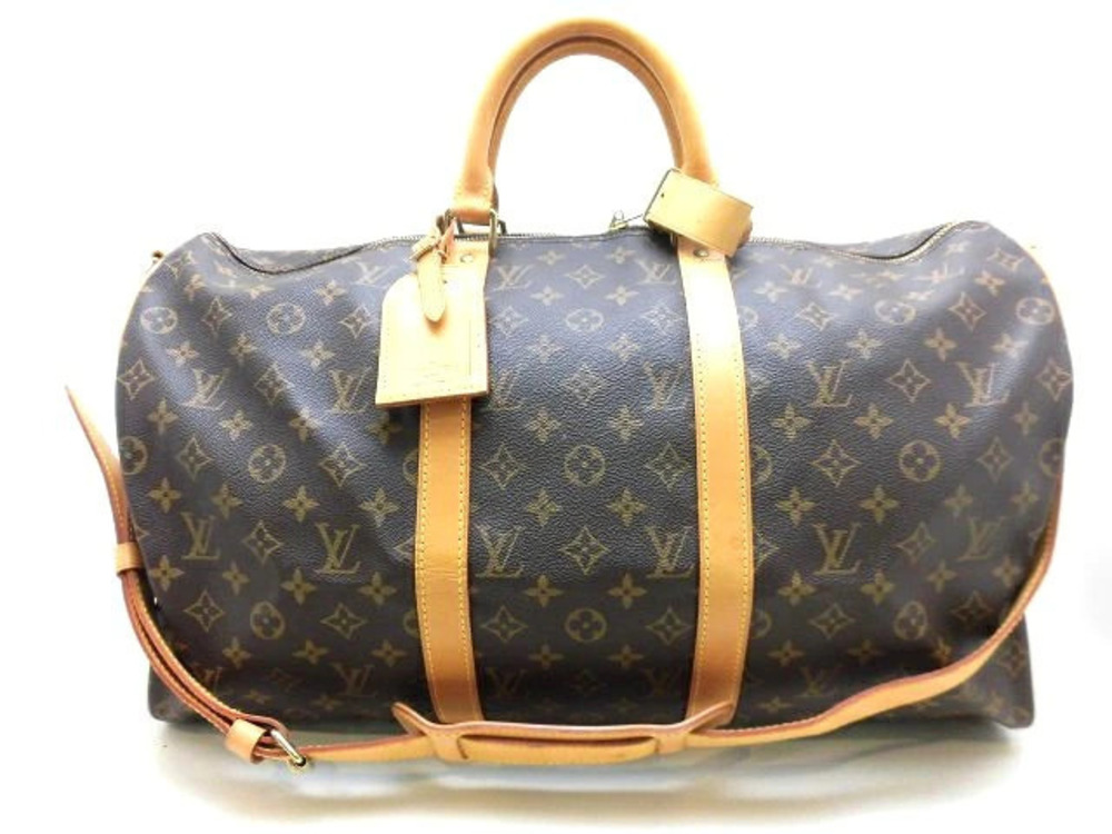 Louis Vuitton Monogram Boston Bandouliere Travel Keepall Bag Brown